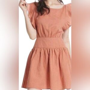 Free People Erin Dress Linen Ruffle Tie Back Sz M Bronze NWT